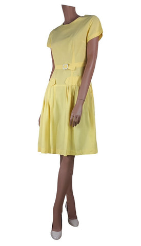 Bradrex Genuine Vintage 50s Sun Dress Yellow Belt Metallic zip Classy UK 10 - Vintage Boutique