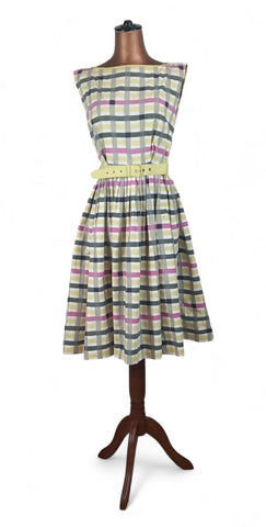 Genuine Vintage 50s Dress Cotton Summer Knee Length Classy Elegant Stripes UK 10 - Vintage Boutique