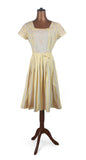 Genuine Vintage 50s Dress Cotton Summer Yellow Metallic zip Handmade UK 8 - Vintage Boutique