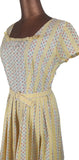Genuine Vintage 50s Dress Cotton Summer Yellow Metallic zip Handmade UK 8 - Vintage Boutique