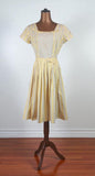 Genuine Vintage 50s Dress Cotton Summer Yellow Metallic zip Handmade UK 8 - Vintage Boutique