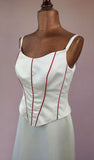 Preloved Wedding Dress Top and Skirt Ivory Satin Red Stripes Classy UK 12/14 - Vintage Attic