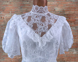 Pronuptia Vintage 70s Wedding Dress Boho Classy Long Maxi White Lace Train UK 12 - Vintage Attic