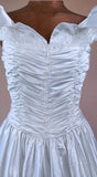 Pronuptia Vintage 80s Wedding Dress Belle Satin Long Maxi White Flounces UK 12 - Vintage Attic