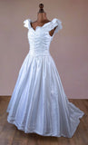 Pronuptia Vintage 80s Wedding Dress Belle Satin Long Maxi White Flounces UK 12 - Vintage Attic