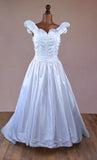 Pronuptia Vintage 80s Wedding Dress Belle Satin Long Maxi White Flounces UK 12 - Vintage Attic