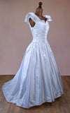 Pronuptia Vintage 80s Wedding Dress Belle Satin Long Maxi White Flounces UK 12 - Vintage Attic