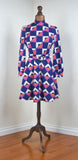 Vintage 60s Dress Handmade Gemoetric Skater Mod GoGo Knee Length Belted UK 12 - Vintage Boutique