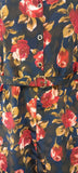 Vintage 60s Dress Mod Secretary Collared Belted Floral Satin Midi Handmade UK 20 - Vintage Boutique