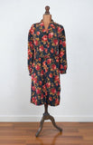 Vintage 60s Dress Mod Secretary Collared Belted Floral Satin Midi Handmade UK 20 - Vintage Boutique