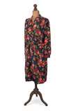 Vintage 60s Dress Mod Secretary Collared Belted Floral Satin Midi Handmade UK 20 - Vintage Boutique