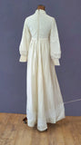 Vintage 60s Wedding Dress Boho High Waist Lace Long Maxi Satin Handmade UK 8 - Vintage Attic