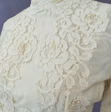 Vintage 60s Wedding Dress Boho High Waist Lace Long Maxi Satin Handmade UK 8 - Vintage Attic