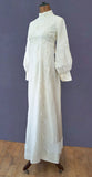 Vintage 60s Wedding Dress Boho High Waist Lace Long Maxi Satin Handmade UK 8 - Vintage Attic