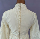 Vintage 60s Wedding Dress Boho High Waist Lace Long Maxi Satin Handmade UK 8 - Vintage Attic