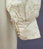 Vintage 60s Wedding Dress Boho High Waist Lace Long Maxi Satin Handmade UK 8 - Vintage Attic