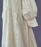 Vintage 60s Wedding Dress Boho High Waist Lace Long Maxi Satin Handmade UK 8 - Vintage Attic