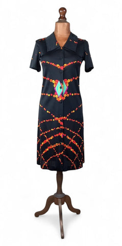 Vintage 70s Shirt Dress Mod Secretary Collared Boho Summer Midi Quirky UK 10 - Vintage Boutique