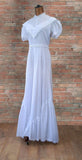 Vintage 70s Wedding Dress Boho Classy Elegant Long Maxi White Broderie UK 8 - Vintage Attic