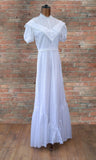 Vintage 70s Wedding Dress Boho Classy Elegant Long Maxi White Broderie UK 8 - Vintage Attic