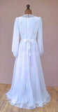 Vintage 70s Wedding Dress Boho Classy Long Maxi White Sheer Chiffon UK 14 - Vintage Attic
