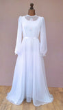 Vintage 70s Wedding Dress Boho Classy Long Maxi White Sheer Chiffon UK 14 - Vintage Attic