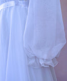 Vintage 70s Wedding Dress Boho Classy Long Maxi White Sheer Chiffon UK 14 - Vintage Attic
