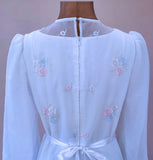 Vintage 70s Wedding Dress Boho Classy Long Maxi White Sheer Chiffon UK 14 - Vintage Attic