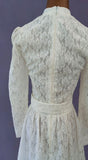 Vintage 70s Wedding Dress Boho Timeless Lace Classy Elegant Long Maxi Ivory UK 6 - Vintage Attic