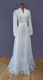 Vintage 70s Wedding Dress Boho Timeless Lace Classy Elegant Long Maxi Ivory UK 6 - Vintage Attic