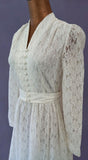 Vintage 70s Wedding Dress Boho Timeless Lace Classy Elegant Long Maxi Ivory UK 6 - Vintage Attic