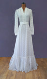 Vintage 70s Wedding Dress Boho Timeless Lace Classy Elegant Long Maxi Ivory UK 6 - Vintage Attic