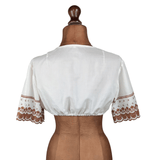 Vintage 80s Dirndl Blouse Traditional Folk Cottage Chic Embroidery - UK 10/12 - Vintage Boutique