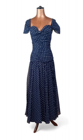 Vintage 80s Dress Cocktail Evening Elegant Classy Sweetheart Polka Dot UK 8 - Vintage Boutique