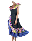 Vintage 80s Dress Dance Swing Party Prom Flamenco Colourful Flounces - UK 8 - Vintage Boutique