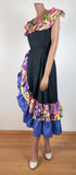 Vintage 80s Dress Dance Swing Party Prom Flamenco Colourful Flounces - UK 8 - Vintage Boutique