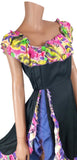 Vintage 80s Dress Dance Swing Party Prom Flamenco Colourful Flounces - UK 8 - Vintage Boutique