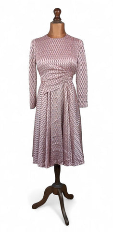 Vintage 80s Dress Handmade Elegant Classy Satin Waterfall Drape Midi - UK 10 - Vintage Boutique