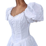Vintage 80s French Wedding Dress Princess Traditional Cottage Chic White UK 8/10 - Vintage Boutique