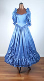 Vintage 80s Prom Ball Gown Princess Dress Fluid Satin Ruffles Flounces Bows UK 6 - Vintage Boutique
