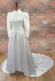 Vintage 80s Wedding Dress Classy Long Maxi Satin Lace Ivory long Train UK 10 - Vintage Attic