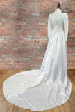 Vintage 80s Wedding Dress Classy Long Maxi Satin Lace Ivory long Train UK 10 - Vintage Attic