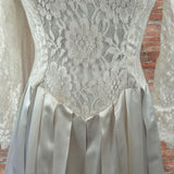 Vintage 80s Wedding Dress Classy Long Maxi Satin Lace Ivory long Train UK 10 - Vintage Attic