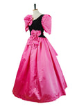 Vintage 90s Ball Gown Dress 3D Flowers Stage Theatre Velvet Satin Pink UK 18 - Vintage Boutique