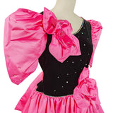 Vintage 90s Ball Gown Dress 3D Flowers Stage Theatre Velvet Satin Pink UK 18 - Vintage Boutique