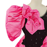 Vintage 90s Ball Gown Dress 3D Flowers Stage Theatre Velvet Satin Pink UK 18 - Vintage Boutique