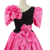 Vintage 90s Ball Gown Dress 3D Flowers Stage Theatre Velvet Satin Pink UK 18 - Vintage Boutique