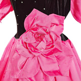 Vintage 90s Ball Gown Dress 3D Flowers Stage Theatre Velvet Satin Pink UK 18 - Vintage Boutique