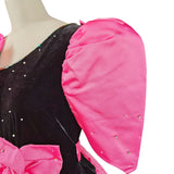 Vintage 90s Ball Gown Dress 3D Flowers Stage Theatre Velvet Satin Pink UK 18 - Vintage Boutique