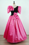 Vintage 90s Ball Gown Dress 3D Flowers Stage Theatre Velvet Satin Pink UK 18 - Vintage Boutique